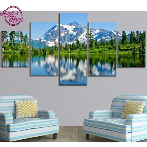 5 pcs,Full,Diamond Embroidery Snow Mountain Tree Lake 5D,Diamond Painting,Cross Stitch,3D,Diamond Mosaic,diamond pattern