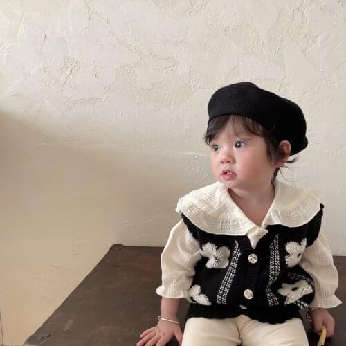 9210 Korean Baby Vest Childrens Knitted Cardigan Vest Autumn Winter 2021 Girls' Sweater Vest V Neck Boy Waistcoat Kids Outfit