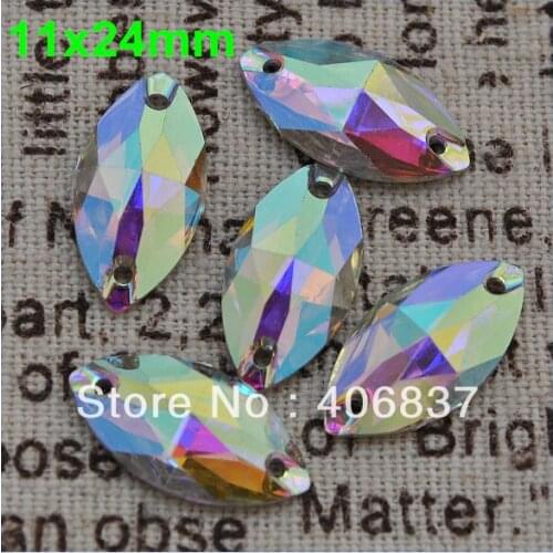 Free Shipping!AAAA+100pcs/Lot, 11*24mm Crystal AB / Clear AB Marquise resin sew on stones flatback sewing on stones
