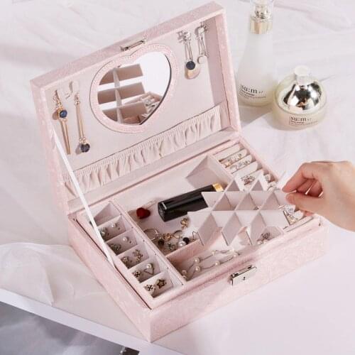 Large Multi-Layer Jewelry Box Display 26 x 18.5 x 8 cm PU Leather Ornament Ear Stud Necklace Ring Organizer Women Gift