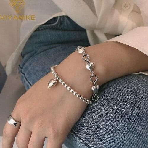 XIYANIKE 925 Sterling Silver Love Heart Hollow Pendant Round Beads Bracelet For Girl Unique Design Sweet Hand Jewelry Wholesale