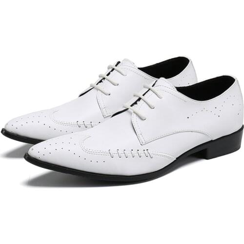 British Style Mens Breathable Leather Shoes Plus Size Pointed Toe Men Oxfords Shoes Business Party Man Lace-up Suits Shoes