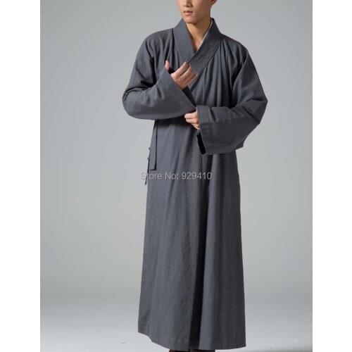 Buddhistmeditation monks clothing suits cotton&linen gownmartial arts uniformslay robeabbot clothes Spring&Autumn darkgray