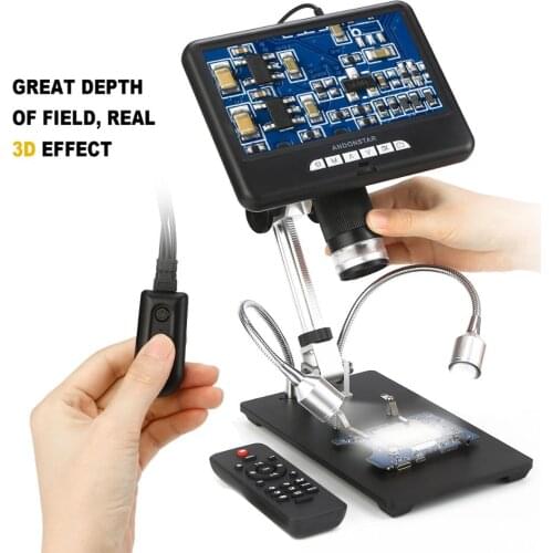 2.0MP 1080P Digital USB Microscope 100X Industrial Video Microscope Camera 7" LCD Display For Phone PCB Repair Soldering