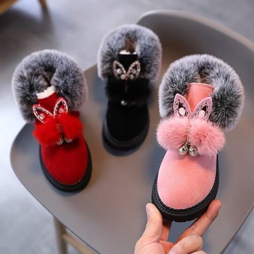 Kids Snow Boots Winter Girls Leather Shoes Fashion Sequins Plush Warm Little Girl Shoes Non-slip Children Ankle Boots SP094