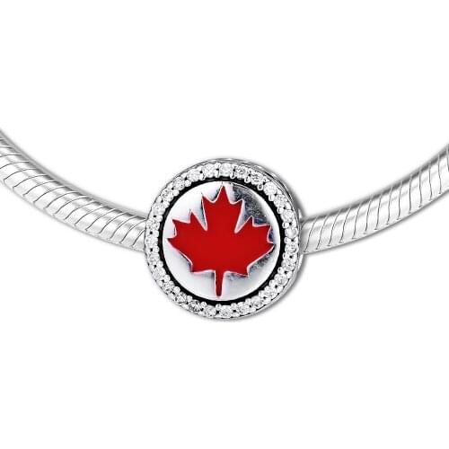 DIY Fits for Pandora Charms Bracelets Canada Red Maple Leaf Marquis Beads 100% 925 Sterling-Silver-Jewelry Free Shipping