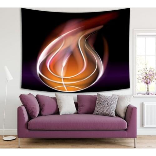 Tapestry Basketball Flame Modern Sport Poster Artistic Illustration Black Purple Orange
