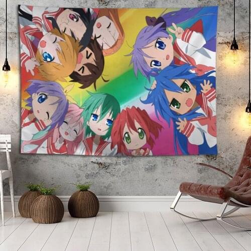 Hot Sale Custom Anime Lucky Star Printed Tapestry Background Decorative Tapestry Various Sizes Wall Hanging Decor