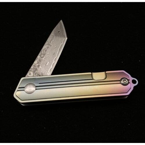 Titanium Handle Damascus Pocket Knife Outdoor Mini Folding Knife Express Out of the Box Carrying Keychain Knife Emergency Tool