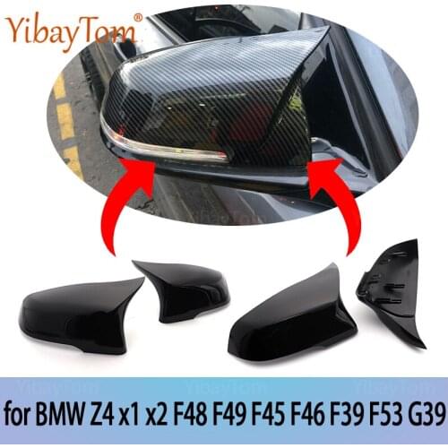 2pcs Black Side Wing Car Styling for BMW 2 Series Z4 X1 X2 F48 F49 F45 F46 F39 F53 G39 Mirror Cover Caps Carbon Fiber Pattern