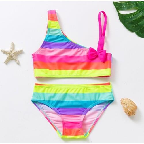 Children Split Hollow Falbala Bikini Sets 2021 Girl Swimsuit Two Pieces Childrens Swimwear Swim Suits Bathing Suit