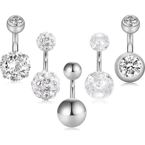 5 Pcs 6mm Short Belly Button Stainless Steel Petite Navel Rings 5 Style for Women Girls 14G Body Piercing