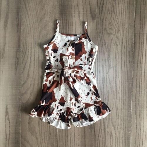 Summer Baby Girls Cow Print Sling Romper with Belt