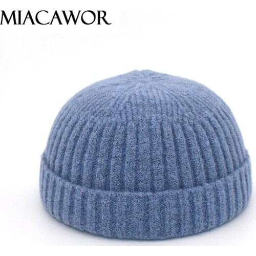 MIACAWOR Women Brimless Hats Hip Hop Beanie Skullcap Street Knitted Hat Men Solid Pumpkin Portable Melon Cap Z2