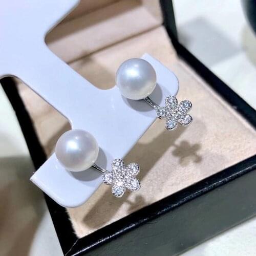 New Flower 925 Sterling Silver Earrings Findings Settings Mountings Jewelry Parts Fittings for Pearls Coral Jade Agate Beads