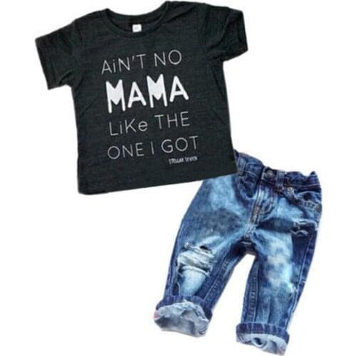 Newborn Toddler Kids Boys Clothes T Shirt Tee Top +Denim Pants Outfits Set Pure Cotton Fashionable
