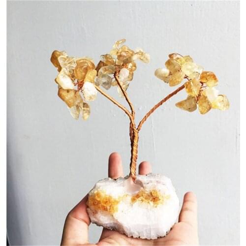 Wholesale citrine crystal Lucky fortune money tree ornaments crystal tree ornament for christmas decoration