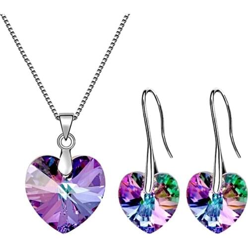 Original Crystals From Swarovski Heart Pendant Necklaces Drop Earrings Jewelry Sets For Women Lovers Gift Drop Shipping