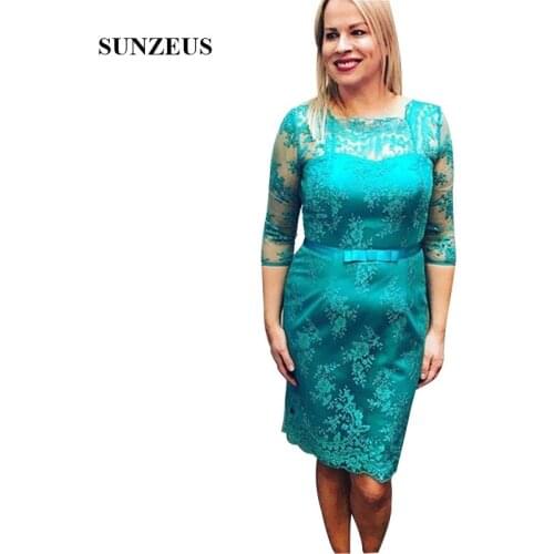 Green Lace Mother Of The Bride Dress With Appliques 3/4 Sleeves Knee Length Wedding Party Gowns Elegant Lady Dress