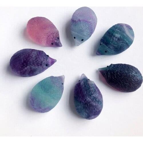 Natural Quartz Crystal Skull Carved Rainbow Fluorite Hedgehog Stone Healing Gemstone Home Decoration Figurine Small Ornament