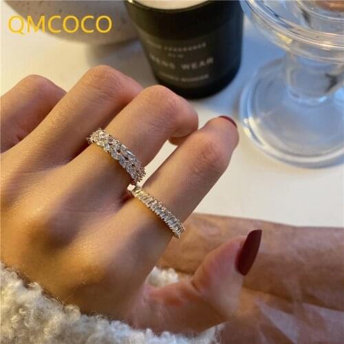 QMCOCO 925 Silver New Style Fashion Simple Sweet Temperament Crystal Ring For Girl Birthday Party Jewelry Accessories Gifts
