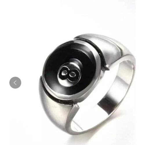 Size 7-13 Polish Solid 8 Ball Ring 316L Stainless Steel Fashion Black 8ball Cool Ring