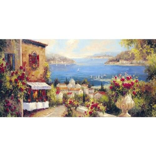Hand painted beautiful oil paintings Marina Di Leuca - Panel city scence artwork for living room decor