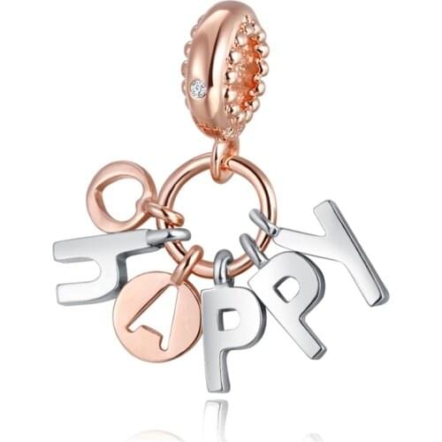 Charms 925 Silver Original Be Happy Dangle Charm For Woman DIY Bracelets Jewelry Making natural stone beads For Jewelry Making