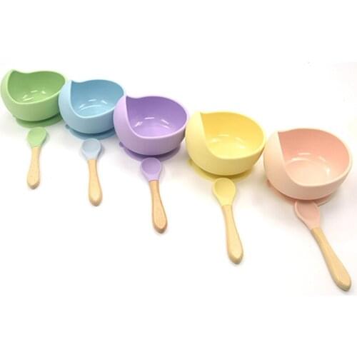 Silicone Stay Put Suction Bowl for Toddlers Baby Non-Slip Feeding Bowl Training Plate Sucker Bowl Set with Spoon