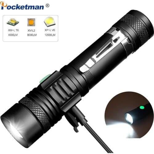 10000LM Super Bright Led flashlight USB linterna led torch T6/L2/V6 Power Tips Zoomable Bicycle Light 18650 Rechargeable