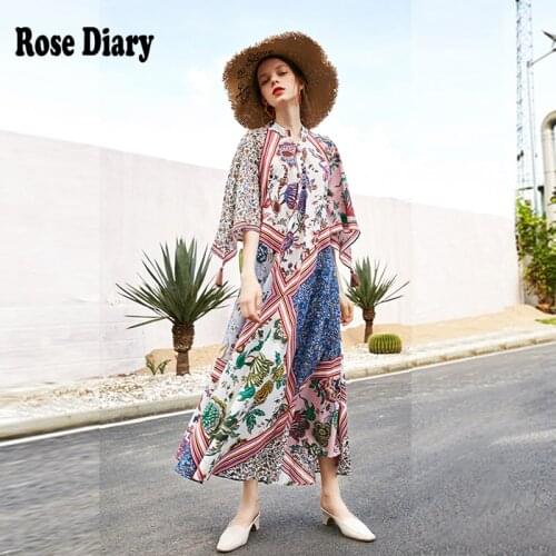RoseDiary Vintage Fashion Floral Print Maxi Dresses Women Summer Indie Folk Casual O-neck Short Sleeve Elegant Retro Robe Femme