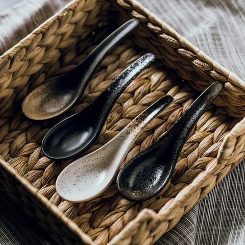 FANCITY Japanese soup spoon household ceramic Ramen spoon rice spoon porridge spoon dessert spoon creative retro Japanese and Ko