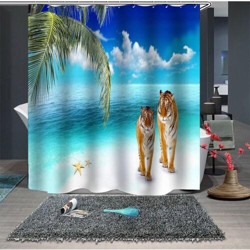 Custom Made Shower Curtain Bathroom Curtain Partition 1.5 x 1.8m 1.8 x 1.8m 1.8 x 2m Tiger Leopard Animal Beach
