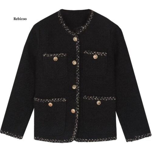 Womens Jacket Palace Style Lace Stitching Bright Silk Tweed Small Fragrance Coat Short Autumn and Winter Woolen Coat