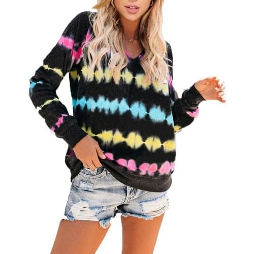 Women Hoodie Fashion Oversized Hoodie Harajuku Pullover V-neck Long Sleeve Casual Sweatshirt Tie-dye Loose Autumn Ladies Hoodies