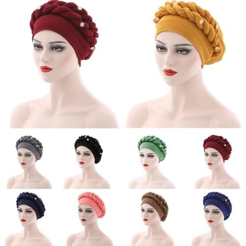 Women Ladies Muslim Hijab Hair Loss Stretch Turban Caps Cancer Chemo Hat Solid Color Braid Head Scarf Beanie Bonnet Solid Color