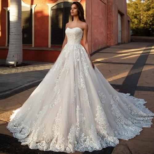 Vestido de Novia 2019 Appliques Tulle A-line Wedding Dresses Lace Up Back Vintage Robe de Mariee Sleeveless Simple Bridal Gowns