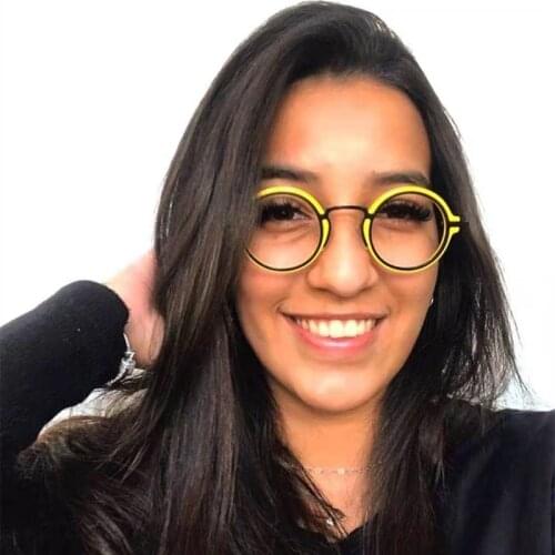 Woman trendy frame glasses color striped small round frame glasses yellow glasses