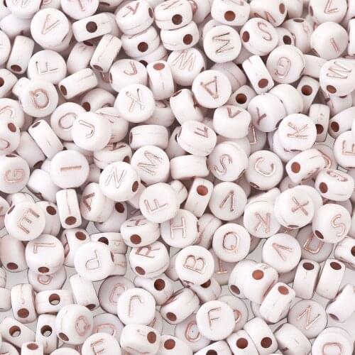 1000pcs/Bag White Letters Acrylic Beads Rose Gold Plated Mixed Letters Loose Spacer Beads for Jewelry Making DIY Name Bracelets