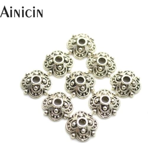 20pcs Flower Shape Ancient Silver Color 10mm Diameter Spacer Beads For Fashion Bracelets Necklace Making Materials