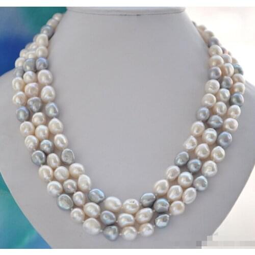 8-10mm south sea white grey multicolor pearl necklace 60"