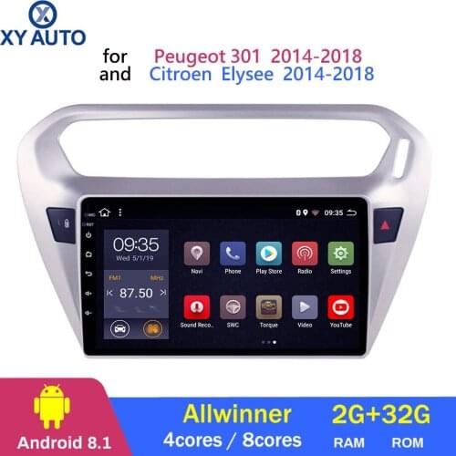 9 inch 2.5D IPS HD multi-touch screen Android8.1 2G RAM 32G ROM NAVI For peugeot 301 2014-2018 with Bluetooth USB WIFI SWC