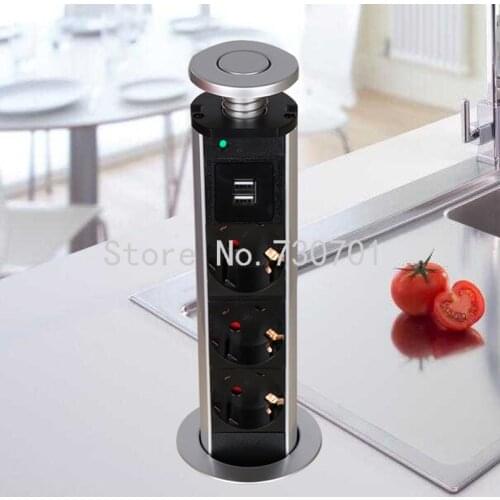 Faster (Ship From Russia/Spain) Hotsell Aluminum Shell Tensile led Pop Up Socket with Charge USB and 3EU outlets ,free shipping