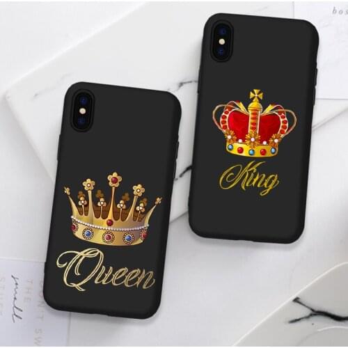 Cartoon King Queen Couple Phone Case For iPhone 11Pro XR 7 8 Plus X XR MAX 5 SE Plus Cute Black Soft Phone Cover For iPhone 6 6s