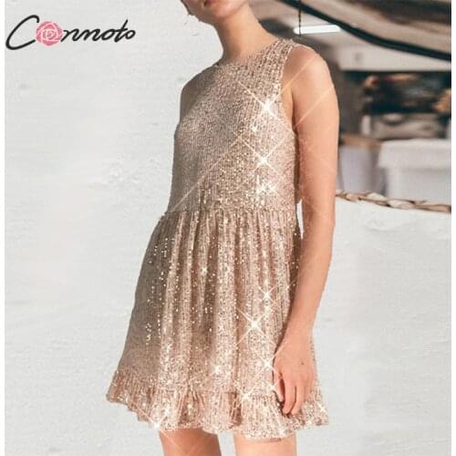 Conmoto ruffles sequined sleeve party dresses women sleeveless sexy casual dress ladies plus size club dresses vestidos