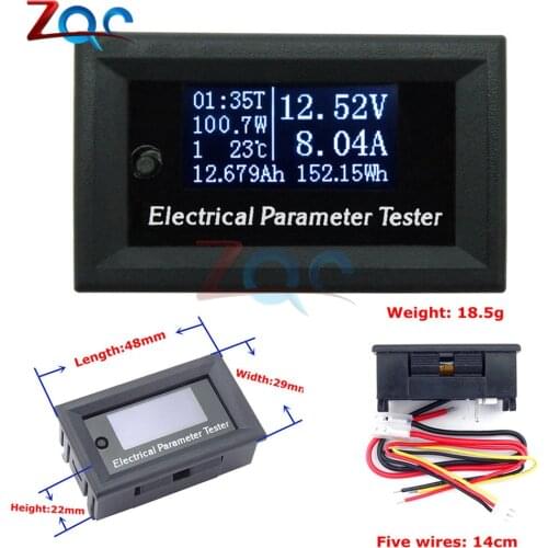 DC 100V/10A 7 in 1 OLED Display Voltage Current Monitor Tester Voltmeter Ammeter Battery Capacity Detector Thermometer