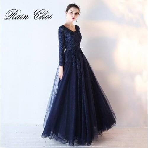 3/4 Sleeves Prom Dress 2020 A Line Long Prom Gown Formal Evening Dresses