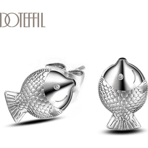 DOTEFFIL 925 Sterling Silver Cute Fish Earrings for Women Wedding Anniversary Gift Fashion Stud Earrings Charm Jewelry