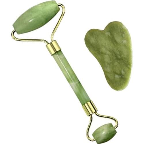 Double Heads face massager With Guasha Board Natural stone Face Lift Body Skin Relax Slimming Facial Massage Jade Roller