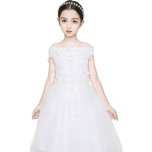Elegant Girls Dresses Kids 3D Flower Lace Bodice Tulle Party Wedding Dress Formal Girls Clothing Bebe Vestido